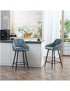HOMCOM Bar Stools Set of 2, Velvet-Touch Fabric Counter Height Bar Chairs, Kitchen Stools with Steel Legs for Dining Area, Kitch 2