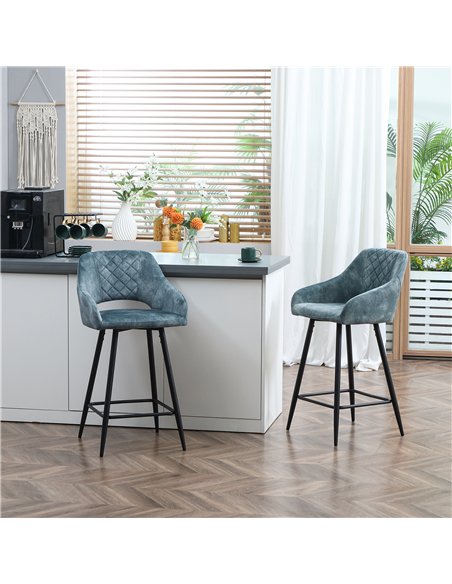 HOMCOM Bar Stools Set of 2, Velvet-Touch Fabric Counter Height Bar Chairs, Kitchen Stools with Steel Legs for Dining Area, Kitch