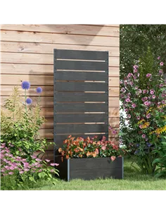Outsunny 34 x 69.5cm Garden Planter Box, with Back Trellis, Black 2