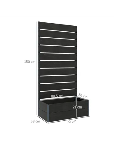 Outsunny 34 x 69.5cm Garden Planter Box, with Back Trellis, Black