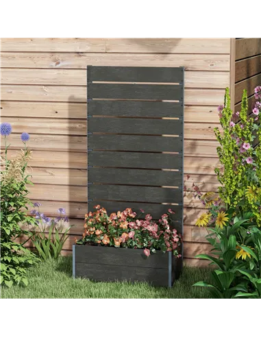 Outsunny 34 x 69.5cm Garden Planter Box, with Back Trellis, Black