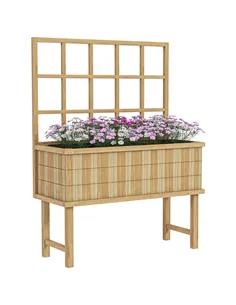 Outsunny 45 x 105cm Wooden Garden Planter, with Trellis - Natural