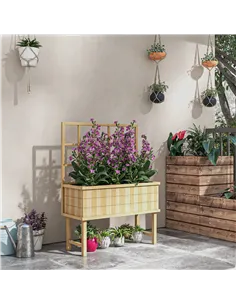 Outsunny 45 x 105cm Wooden Garden Planter, with Trellis - Natural 2