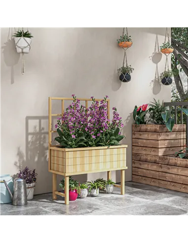 Outsunny 45 x 105cm Wooden Garden Planter, with Trellis - Natural