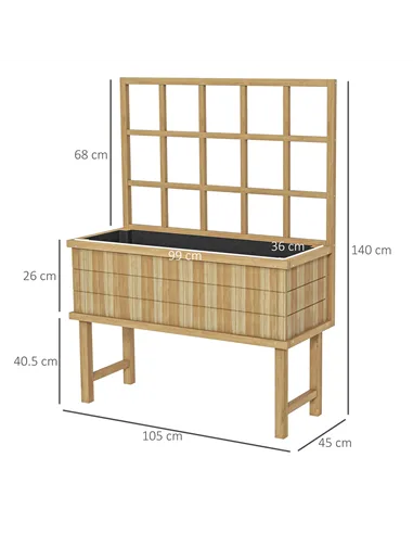 Outsunny 45 x 105cm Wooden Garden Planter, with Trellis - Natural