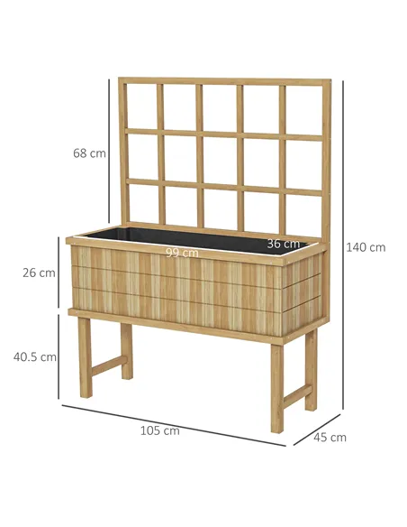 Outsunny 45 x 105cm Wooden Garden Planter, with Trellis - Natural