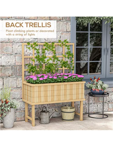 Outsunny 45 x 105cm Wooden Garden Planter, with Trellis - Natural