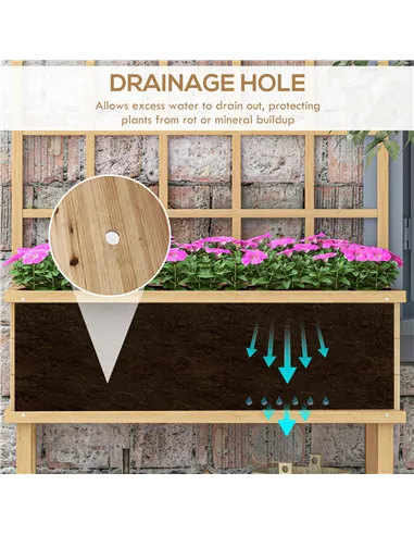 Outsunny 45 x 105cm Wooden Garden Planter, with Trellis - Natural