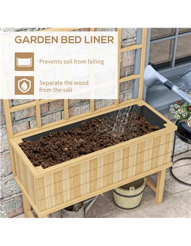 Outsunny 45 x 105cm Wooden Garden Planter, with Trellis - Natural