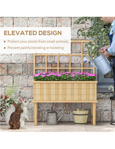Outsunny 45 x 105cm Wooden Garden Planter, with Trellis - Natural