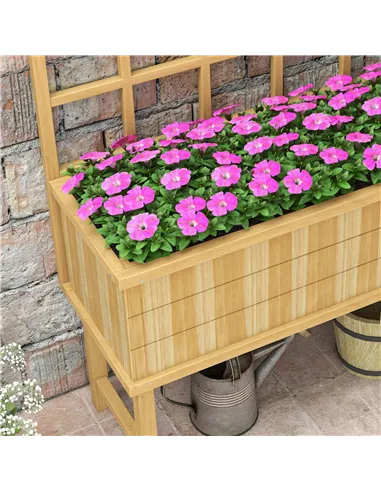 Outsunny 45 x 105cm Wooden Garden Planter, with Trellis - Natural