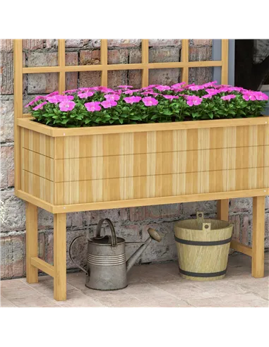 Outsunny 45 x 105cm Wooden Garden Planter, with Trellis - Natural