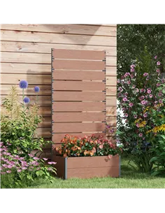Outsunny 34 x 69.5cm Garden Planter Box, with Back Trellis, Brown 2