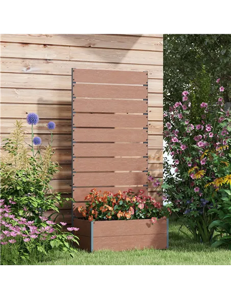 Outsunny 34 x 69.5cm Garden Planter Box, with Back Trellis, Brown