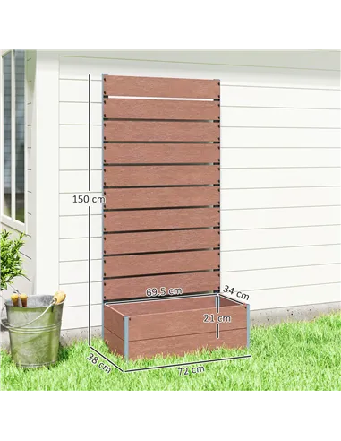 Outsunny 34 x 69.5cm Garden Planter Box, with Back Trellis, Brown