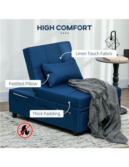 HOMCOM Convertible Chair Bed with Padding Seat, 4-in-1 Multi-Functional Sleeper Sofa Bed, Recliner with Adjustable Backrest, Sid