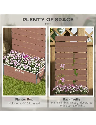 Outsunny 34 x 69.5cm Garden Planter Box, with Back Trellis, Brown