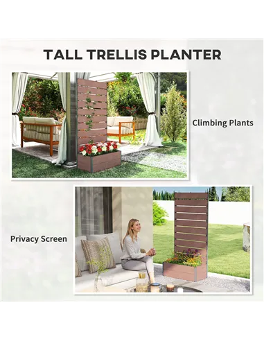Outsunny 34 x 69.5cm Garden Planter Box, with Back Trellis, Brown