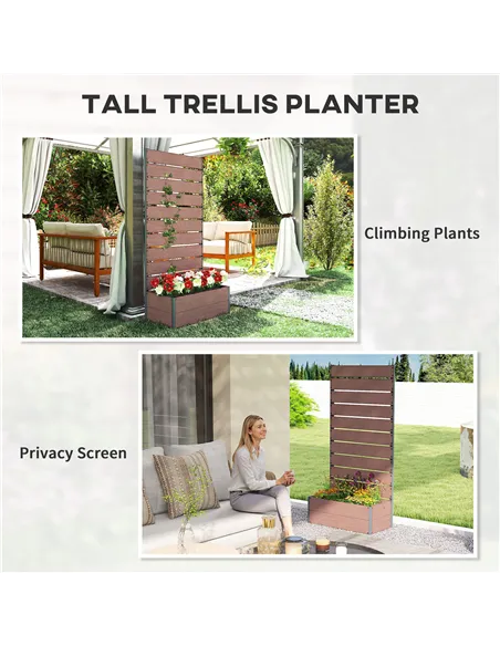 Outsunny 34 x 69.5cm Garden Planter Box, with Back Trellis, Brown