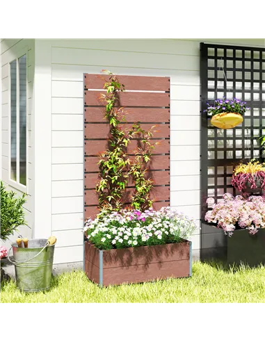 Outsunny 34 x 69.5cm Garden Planter Box, with Back Trellis, Brown