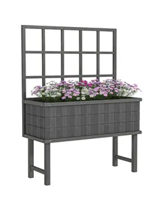Outsunny 45 x 105cm Wooden Garden Planter, with Trellis - Grey