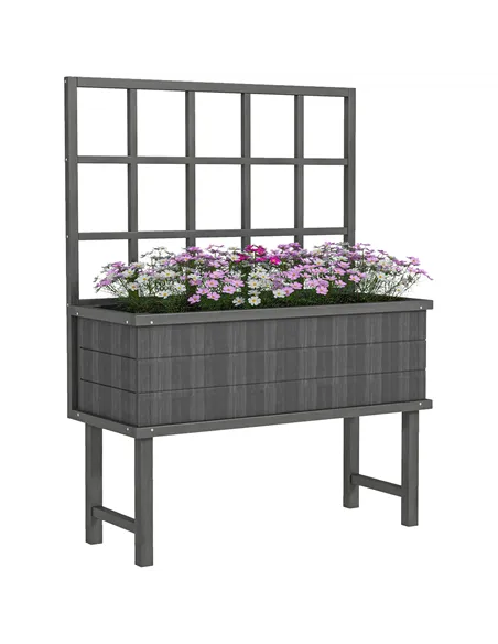 Outsunny 45 x 105cm Wooden Garden Planter, with Trellis - Grey