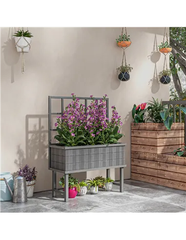 Outsunny 45 x 105cm Wooden Garden Planter, with Trellis - Grey