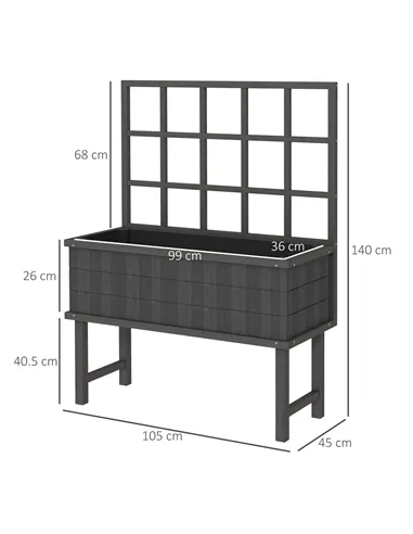 Outsunny 45 x 105cm Wooden Garden Planter, with Trellis - Grey