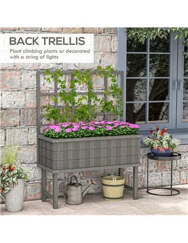 Outsunny 45 x 105cm Wooden Garden Planter, with Trellis - Grey