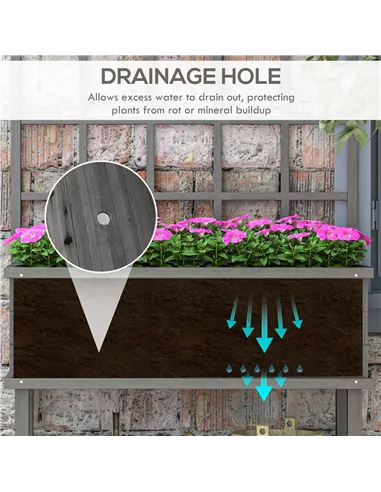 Outsunny 45 x 105cm Wooden Garden Planter, with Trellis - Grey