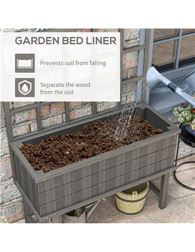 Outsunny 45 x 105cm Wooden Garden Planter, with Trellis - Grey