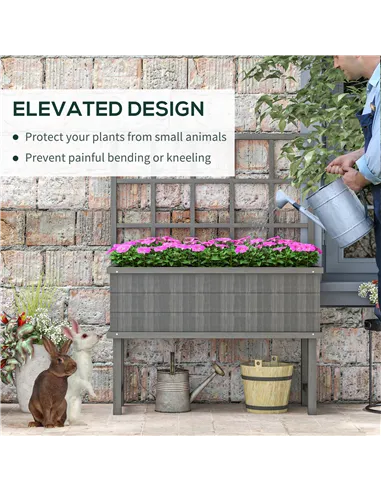 Outsunny 45 x 105cm Wooden Garden Planter, with Trellis - Grey