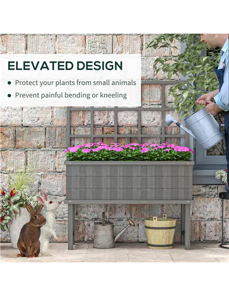 Outsunny 45 x 105cm Wooden Garden Planter, with Trellis - Grey