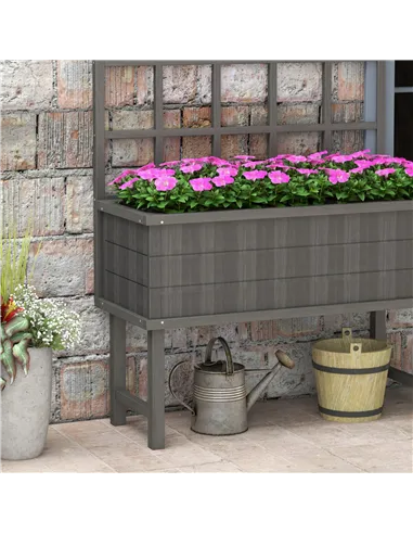 Outsunny 45 x 105cm Wooden Garden Planter, with Trellis - Grey