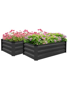 Outsunny Set of Two 100 x 60cm Steel Planter Boxes - Grey