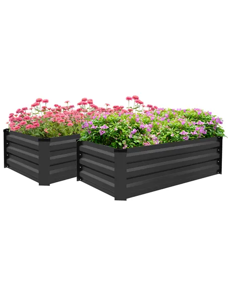 Outsunny Set of Two 100 x 60cm Steel Planter Boxes - Grey