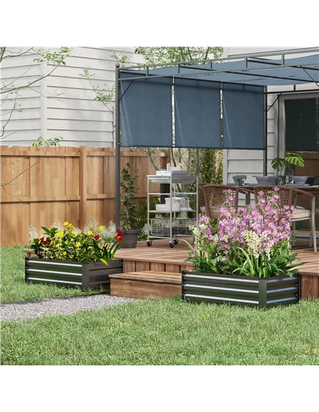 Outsunny Set of Two 100 x 60cm Steel Planter Boxes - Grey