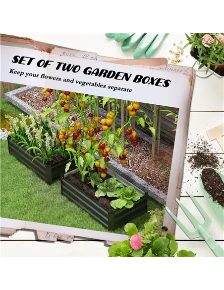 Outsunny Set of Two 100 x 60cm Steel Planter Boxes - Grey