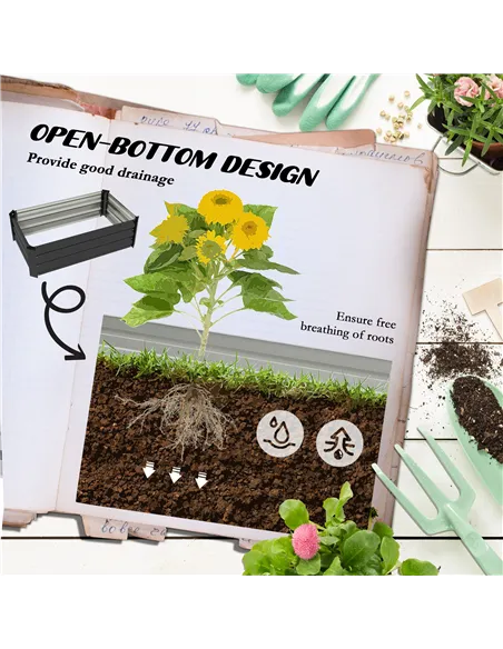 Outsunny Set of Two 100 x 60cm Steel Planter Boxes - Grey