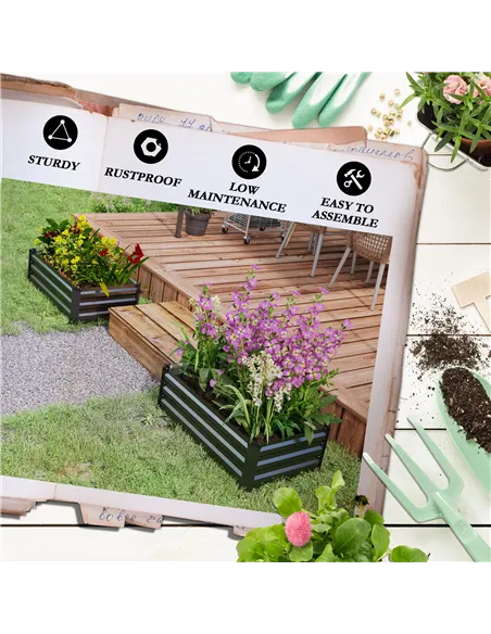 Outsunny Set of Two 100 x 60cm Steel Planter Boxes - Grey