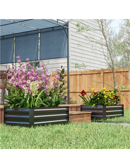 Outsunny Set of Two 100 x 60cm Steel Planter Boxes - Grey