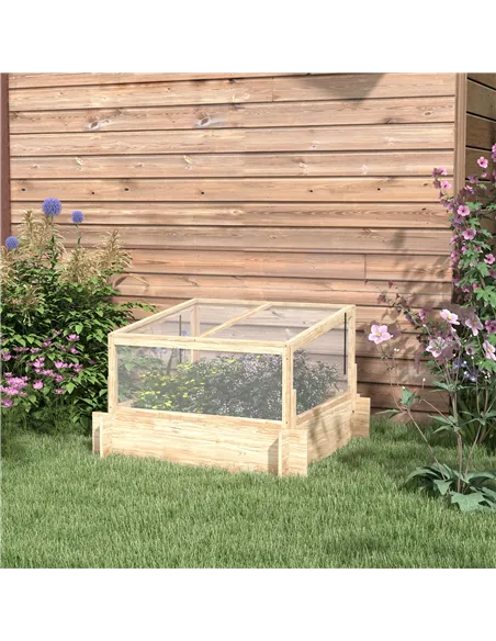 Outsunny 2-In-1 Wooden Greenhouse Planter Box - Natural