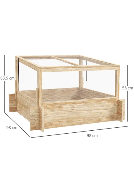 Outsunny 2-In-1 Wooden Greenhouse Planter Box - Natural