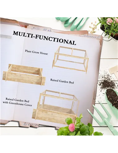 Outsunny 2-In-1 Wooden Greenhouse Planter Box - Natural
