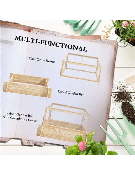Outsunny 2-In-1 Wooden Greenhouse Planter Box - Natural