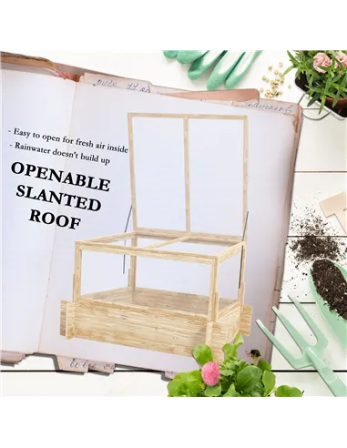 Outsunny 2-In-1 Wooden Greenhouse Planter Box - Natural