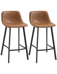 HOMCOM Bar Stools Set of 2, PU Leather Kitchen Stools, Upholstered Breakfast Bar Chairs with Backrest, Steel Legs for Home, Dini