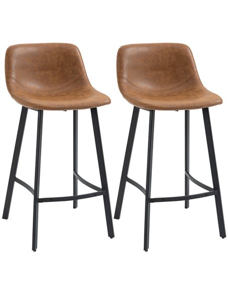 HOMCOM Bar Stools Set of 2, PU Leather Kitchen Stools, Upholstered Breakfast Bar Chairs with Backrest, Steel Legs for Home, Dini