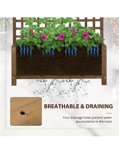 Outsunny 2 Pcs Raised Bed with Drainage Holes, Wood Planter with Trellis for Climbing Plants to Grow Vegetables, Flowers, Brown