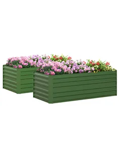 Outsunny Set of 2 Raised Beds for Garden, Galvanised Steel Outdoor Planters with Multi-reinforced Rods for Vegetables, Plants, F